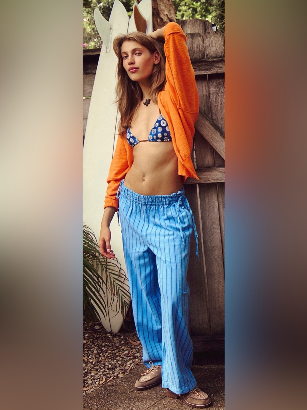 Free People NWT Sun Dazed Cotton-Linen Striped Pants M BLUE SOLD OUT
